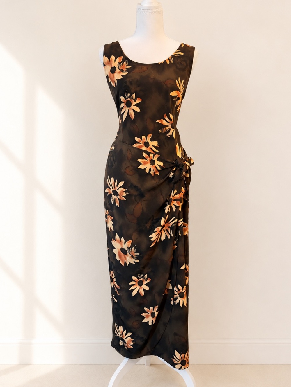 Vintage 90s Westport Ltd Floral Sarong Tie Maxi Dress Size 12